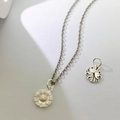Macro detail of silver daisy floral pendant with realistic petals and o-link chain necklace - Silver Sunflower Style (B Style) / Pendant Only (No Chain)