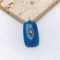 Detail of rectangular blue stone pendant with orange center gem on textured stone base - Rectangular Rounded Style / Pendant Only (No Chain) / Synthetic Blue Jade