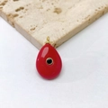 Close-up of a red teardrop stone pendant with a black center stone and gold edges - Red Drop-shaped Style / Pendant Only (No Chain) / Red Jade