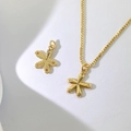 Detail of gold box chain and two floral pendants with sparkling white crystals - Gold Six-Petal Flower (C Style) / Pendant Only (No Chain)