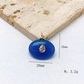 Détail du pendentif ovale en pierre naturelle bleue avec zircon et plaquage en or - Pendentif Uniquement (Sans Chaîne) / Jade Bleu