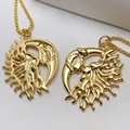 Detailed close-up of sun and moon face charms on gold plated pendant necklaces - Humanoid Sun And Moon Pendant (Style B) / Pendant Only (No Chain)