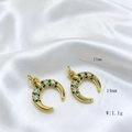 18K gold plated crescent moon pendant with green and white cubic zirconia stones - Pendant Only (Without Chain)