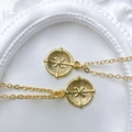 Detail of gold-plated sun star coin pendants on elegant chain necklaces for DIY jewelry sets - Compass Star Style (Style F)