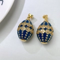 Vintage Faberge style egg pendants with deep blue enamel and gold plating detail - Faberge Style Dark Blue Egg Pendant (Style E)