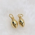 Detailed macro view of two golden football-shaped pendants with metallic stitch texture - Pendant Only (Without Chain)-Smooth Rugby (Style O) / Gold