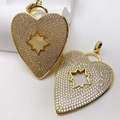 Gold plated heart pendant with full zircon stones and star-shaped hollow design - Hollow Star Heart Pendant (Style A) / Pendant Only (No Chain)