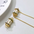 Gold pendant necklace with white enamel cylinder charms and colorful zircon stones - Colorful Bead White Enamel Pendant (Style F)