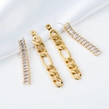 Elegantes pendientes de circonita dorada con borlas de cadena larga y eslabones cubanos - Cadena de Estilo Industrial con Diamante de Imitación (Bañado en Oro 2)