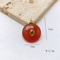 Orange carnelian donut pendant with green gemstone inlay and golden hardware - Ping'an Buckle Style / Pendant Only (No Chain) / Red Agate