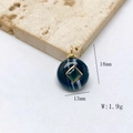Deep blue striped agate pendant with golden square emerald inlay, size 18x13mm - Round Style / Pendant Only (No Chain) / Black Striped Jade
