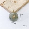 Natural gray stone round pendant with black veins and marquise crystal in gold finish - Round Natural Stone Style / Pendant Only (No Chain) / Flash Stone (Labradorite)