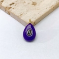 Pendentif goutte en or élégant avec finition violette lisse et zircon noir au centre - Pendentif Uniquement (Sans Chaîne) / Jade Violet