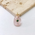 Pendentif goutte en quartz rose avec zircon vert et bélière en métal doré - Pendentif Uniquement (Sans Chaîne) / Rouge pastèque