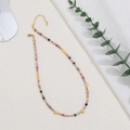 Handmade necklace with multi-color natural tourmaline stones and golden heart charms - Necklace / Tourmaline Necklace (Heart)