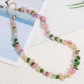 Colorful irregular natural stone beaded necklace with adjustable gold-tone lobster clasp - Necklace
