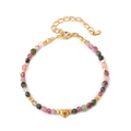 Handmade necklace with multi-color natural tourmaline beads and golden heart pendant - Bracelet / Tourmaline Bracelet (Heart)