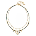 Collana boho placcata oro con perline turchesi e ciondoli celesti a stella e luna - Set di Collane a Doppio Strato