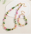 Colorful irregular natural stone beaded necklace and bracelet set with golden accents - Necklace And Bracelet