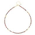 Collana di perle in pietra naturale e conchiglia con catena regolabile dorata e chiusura a moschettone - Stile Perline Patchwork Arancione Rosso Nero (XL-718J)