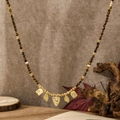 Collana vintage di perle marroni con ciondoli a cuore e stelle in oro lucido - Collana Cuore Geometrico Dorato (XL+1487LHX-1)