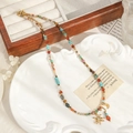 Collana boho con perline di turchese, agata rossa e ciondoli dorati sole luna - Collana di Perline Stella Luna Arcobaleno (XL-1424CY)