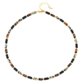Collana di pietre occhio di tigre e pietre maculate con chiusura dorata regolabile - Stile Perline Cilindriche Multicolore (XL-786J)