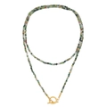 Long beaded turquoise necklace with faceted stones and gold OT buckle closure - Natural Stone Beaded
