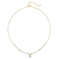 Collar delicado de cuentas doradas con perlas blancas y colgante de gota de cristal - Estilo Piedra de Luna (XL-668J-10)