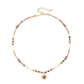 Ethnic necklace with colorful stones, freshwater pearls and a gold sun pendant charm - Natural Stone Multicolor