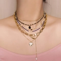 Collar de capas chapado en oro 18K con piedras naturales, cuentas y perla fina - Juego de Collares de Varias Capas (XL-523J-1)