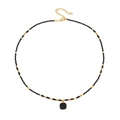 Gargantilla hecha a mano de piedras naturales negras con colgante cuadrado y acero dorado - Collar Colgante Cuadrado de Espinela Negra (XL-471J)
