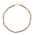 Collana artigianale con occhio di tigre, pietre naturali e chiusura a moschettone - Stile Perline Quadrate Toni Terra (XL-889J)