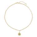 Golden paperclip chain necklace with green stone sunflower pendant detail - Stainless Steel Necklace