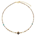 Collana bohémien con pendente a quadrifoglio in occhio di tigre e perle bianche - Stile Perline Ciondolo Quadrifoglio Occhio di Tigre (XL-892J-2)