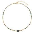 Collar de ojo de tigre hecho a mano con cuentas verdes, perlas de agua dulce y colgante - Collar de Piedra Natural