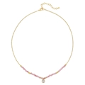 Collar fino dorado con cuentas rosas y un colgante de cristal en forma de gota - Estilo Ópalo Rosa (XL-668J-7)