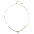 Collar dorado con cuentas rosas y un colgante de cristal en forma de gota - Estilo Piedra Natural Rosa (XL-668J-4)