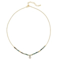 Collar hecho a mano con cuentas verdes oscuras y un colgante de circón gota - Estilo Turquesa Africana (XL-668J)