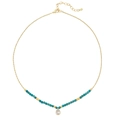 Collar minimalista dorado con cuentas turquesas y un colgante de gota transparente - Apatite Style (XL-668J-5)