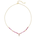 Collar de cadena dorada con cuentas rosas y colgante de circonita clara en forma de pera - Estilo Piedra Roja Rosa (XL-668J-8)
