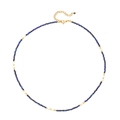 Collar de cuentas hecho a mano con piedras naturales azules y cierre de acero bañado en oro - Collar de Piedra Natural Azul Oscuro (XL-495J)