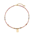 Collar artesanal de piedras naturales rosas con colgante de mariposa dorada para mujer - Collar de Rodocrosita Mariposa XL-1003J