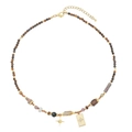 Collana bohémien in pietra naturale con perline marroni e ciondoli a stella dorati - Stile Patchwork Ciondolo Stella Geometrico (XL-900J)