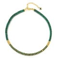 Beaded necklace with striped green stone discs and golden spacers, adjustable clasp - Green Style (XL-243)