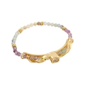 Handmade beaded ring with multi-colored crystals and square gemstone in gold setting - Fluorite & Copper Bracelet (SL-149DY01-1)