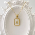 Gold square shell pendant necklace with letter A, elegant vintage style for women - Letter A / White