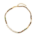 Tiger eye and freshwater pearl necklace with multi-colored natural stones and gold clasp - Tiger Eye Necklace