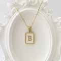 Gold plated stainless steel square pendant necklace with shell inlay and letter B design - Letter B / White