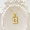 Gold stainless steel necklace with square white shell pendant featuring a letter D charm - Letter D / White
